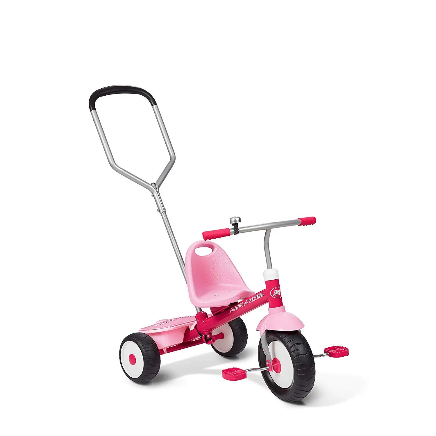 Radio Flyer Deluxe Steer & Stroll Trike, Pink, For Kids 2-5, 2-in-1 Parent Steer Tricycle, Removable Push Handle, Adjustable Seat, Steel Frame, Covered Storage Bin, Tricycle for...